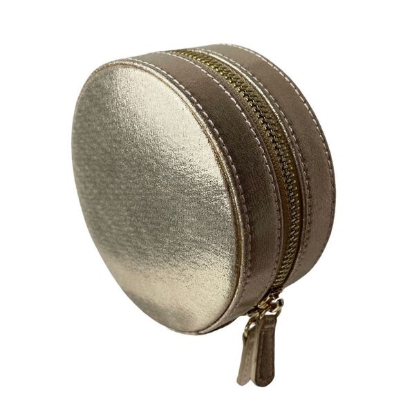 NWT R.H. Macy’s &Co WOLF DESIGNS Round Zip Jewelry Case gold - Picture 1 of 5